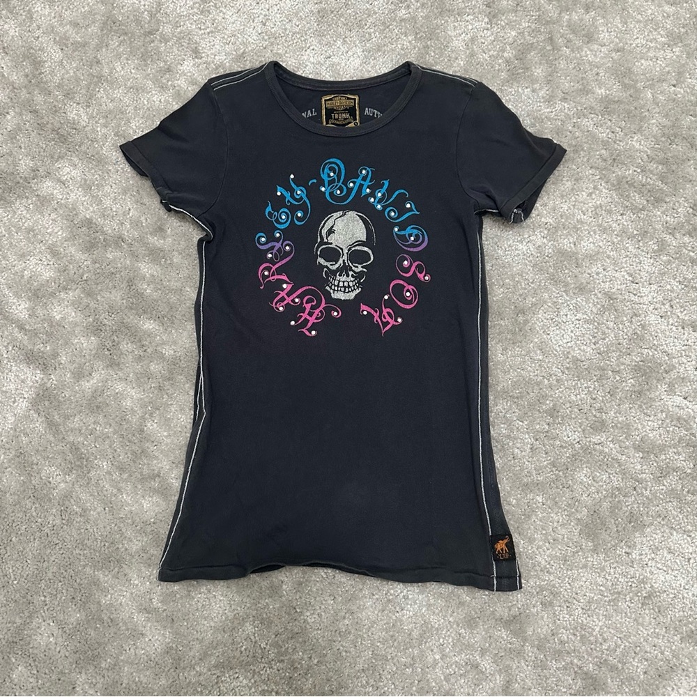 Trunk Ltd. Collab Harley-Davidson Motorcycles Skull Rhinestone Graphic Tee XS